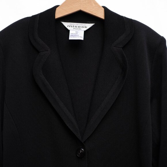 Misook Petite XS Black Knit Skirt Suit 2 Pc One Button Blazer Goth Minimalist - Picture 6 of 16
